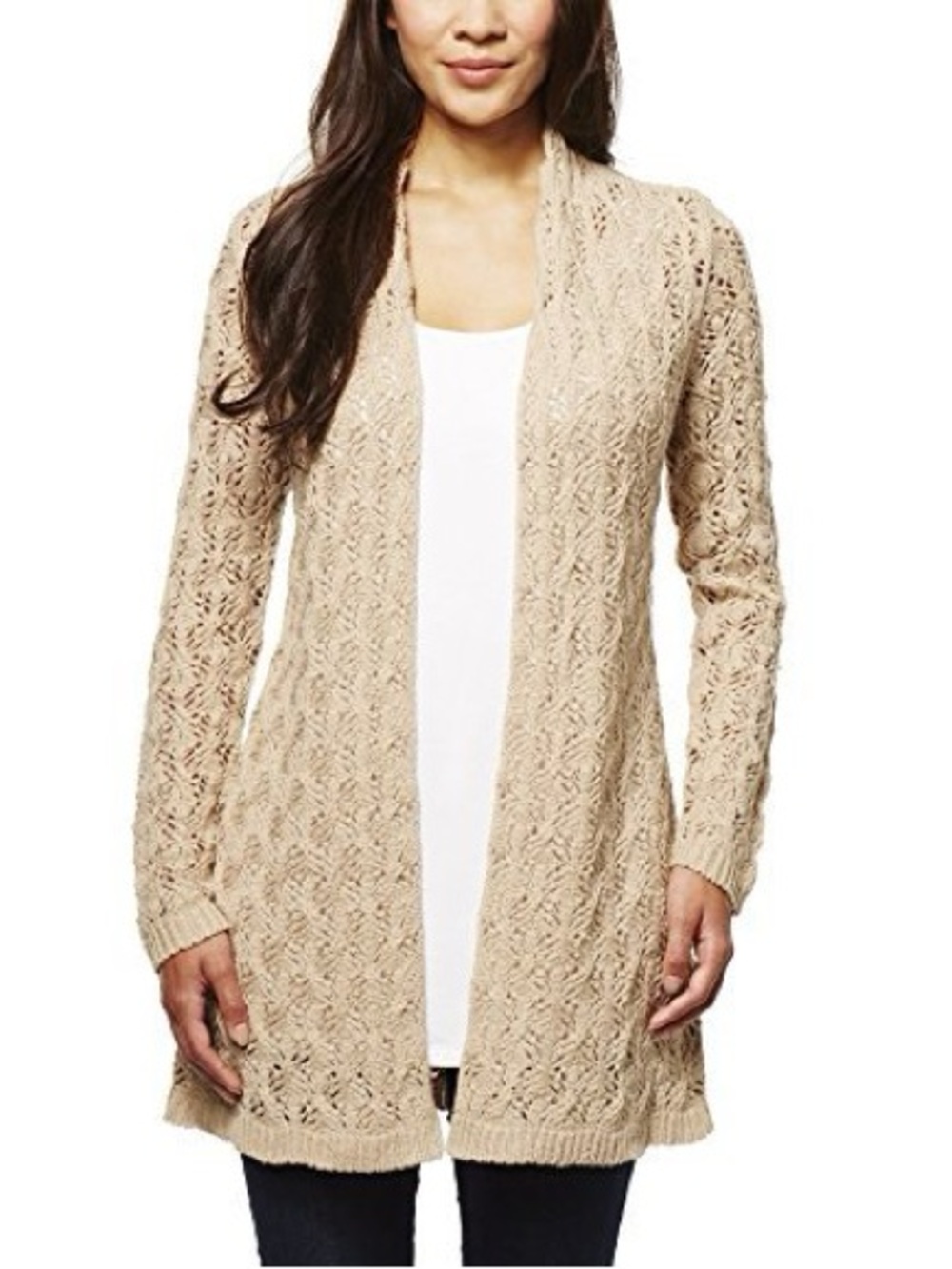 Leo & Nicole Beige Open-Knit Cardigan